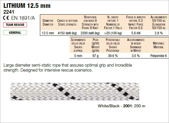 CAMP 2241  - Lithium 12.5 mm (Semi-Static) Rope