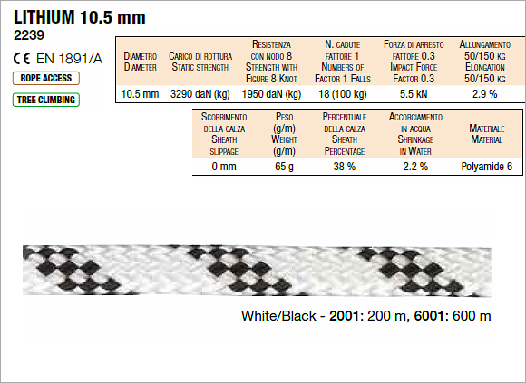 CAMP 2239  - Lithium 10.5 mm (Semi-Static) Rope