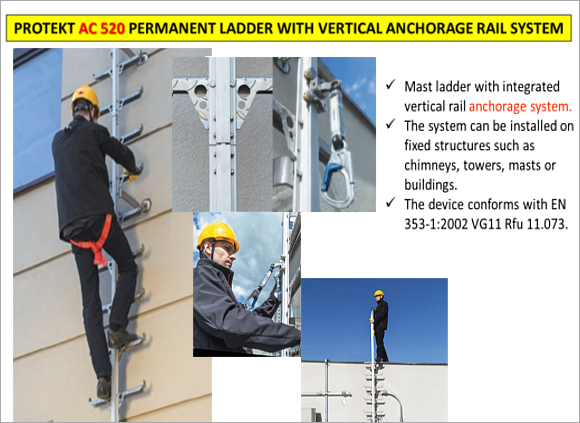 PROTEKT AC 520  - Permanent Ladder with Vertical Anchorage Rail System
